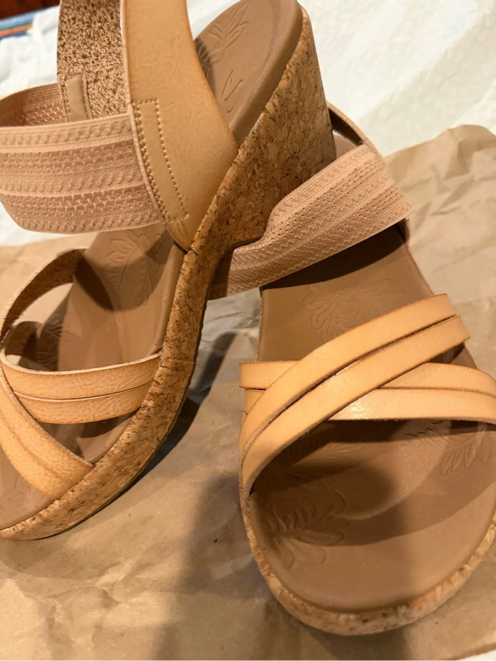 Skechers Women's Tan Strappy Elastic Back Sandals